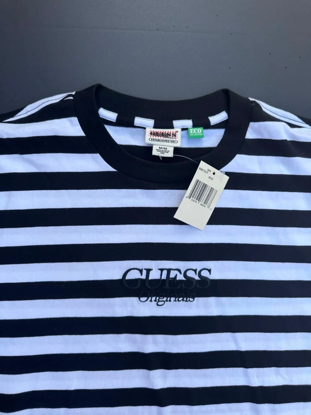 Guess Black & White Striped Crew Tee - Picture 2 of 4